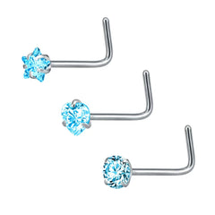 3 Pcs Heart Star Round Zircon Nose Rings Set Stainless Steel Cartilage Stud