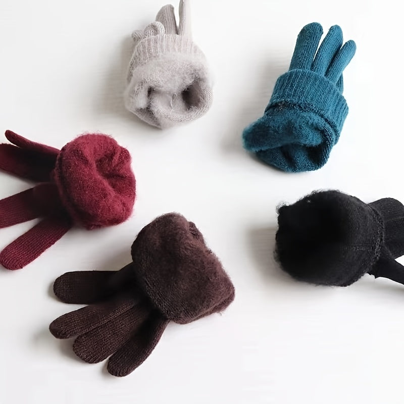 Solid Knit Thermal Gloves for Autumn & Winter