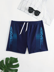 Men s Swim Boxers Block Sports Print Quick Dry Swimsuit Shorts Pants