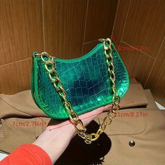 Patent Leather Shoulder Bag Crocodile Embossed Handbag with Chain