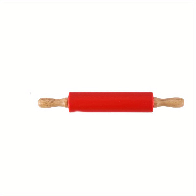 Silicone & Wood Rolling Pin Non Stick Dough Roller Kitchen Utensil