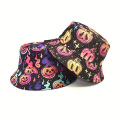 Y2K Halloween Anime Pumpkin Head Print Double Sided Basin Hat