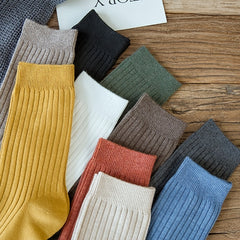10 Solid Stripes Crew Socks for Women