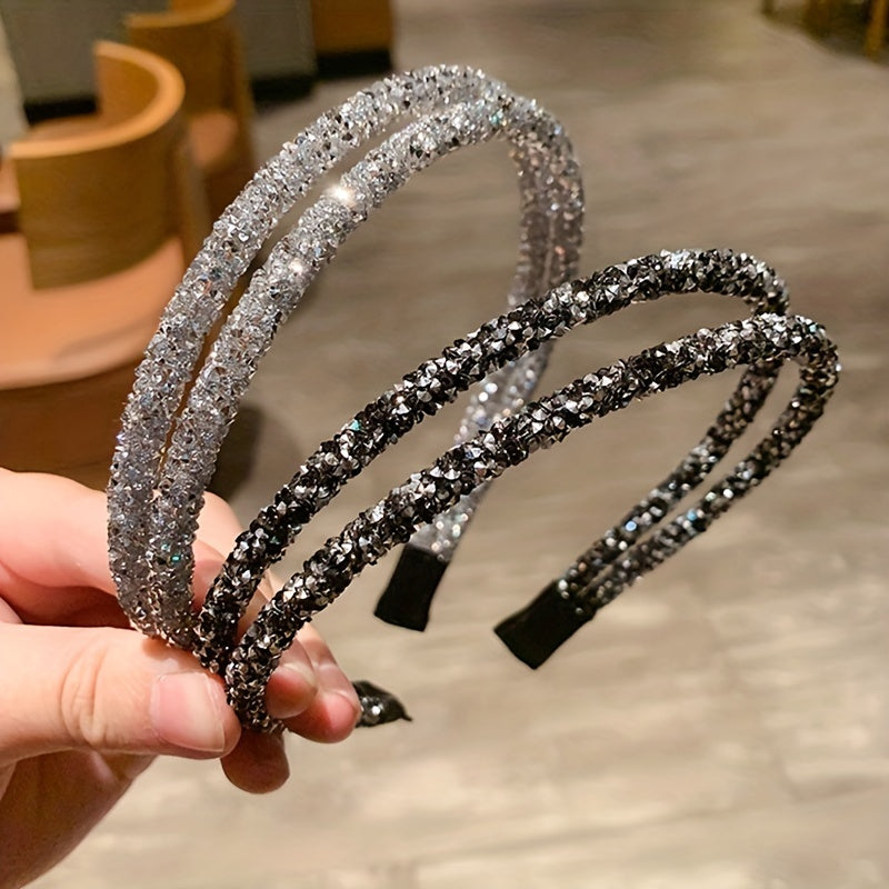 Rhinestone Double Layer Headband Sparkle Hair Band Headdress for Women Girls