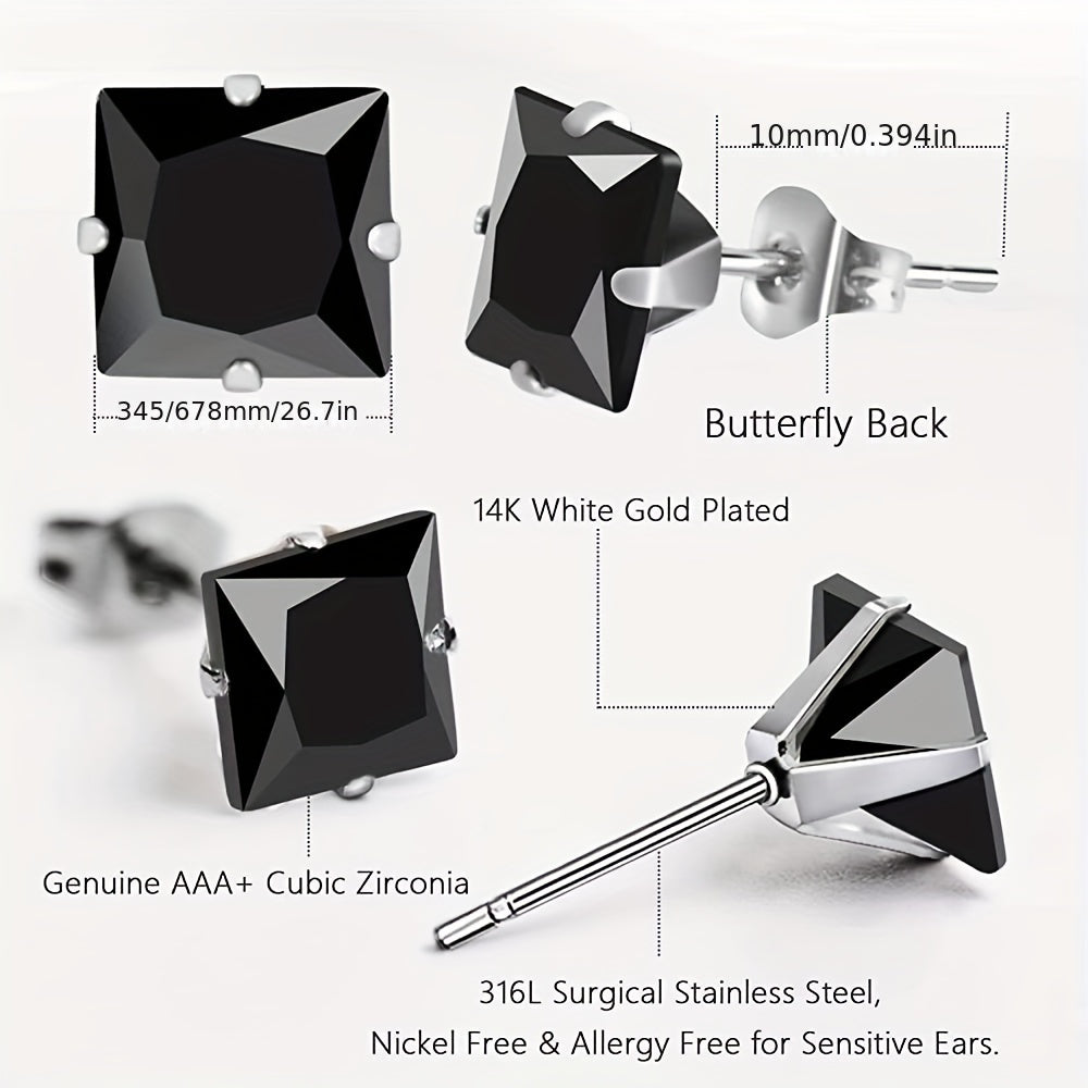 Stainless Steel Stud Earrings 14K Plated Zircon Earrings For Men