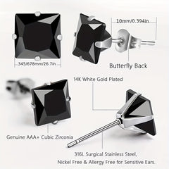 Stainless Steel Stud Earrings 14K Plated Zircon Earrings For Men