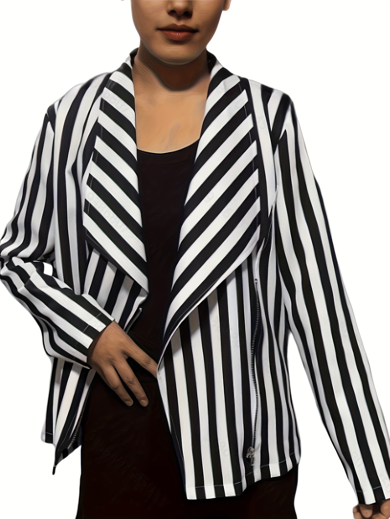 Striped Print Zipper Blazer Long Sleeve
