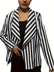 Striped Print Zipper Blazer Long Sleeve
