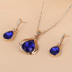 Water Drop Pendant Necklace & Earrings Set for Women/Girls