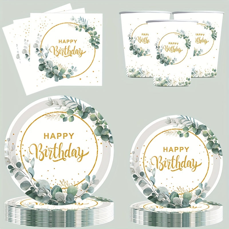 20pcs Disposable Happy Birthday Green Square Napkin Party Paper Plate