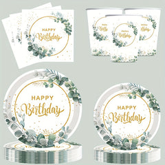 20pcs Disposable Happy Birthday Green Square Napkin Party Paper Plate