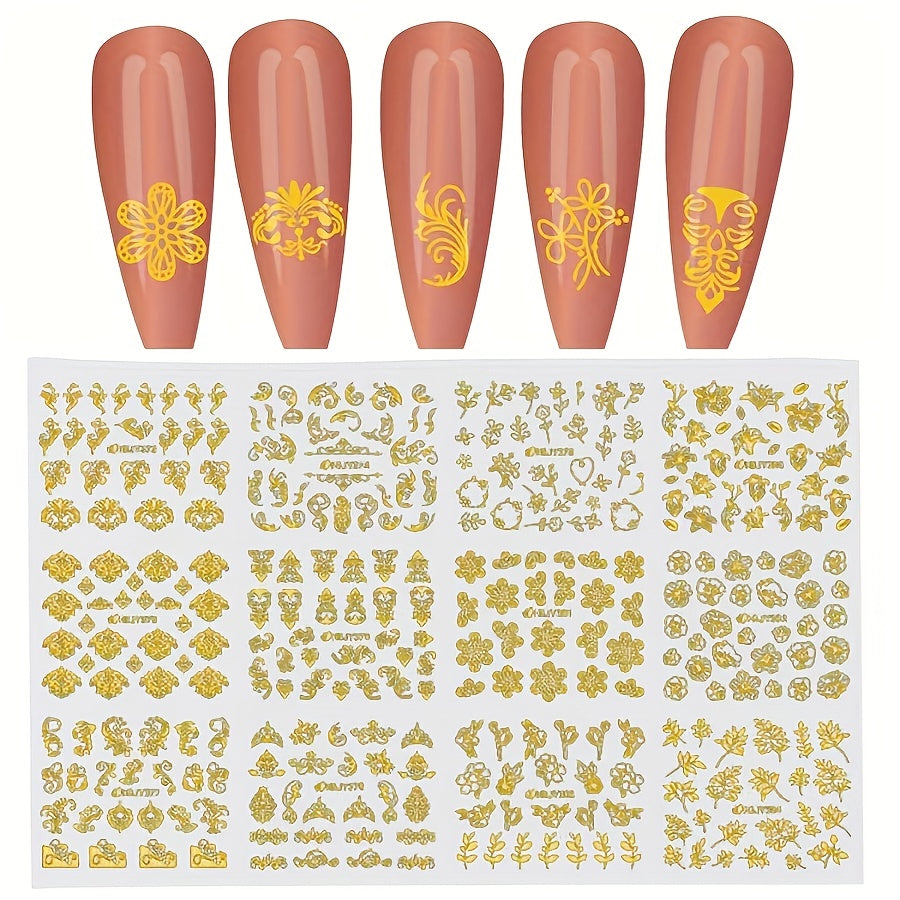 Golden Flower Leaf Lace Nail Stickers for Manicure