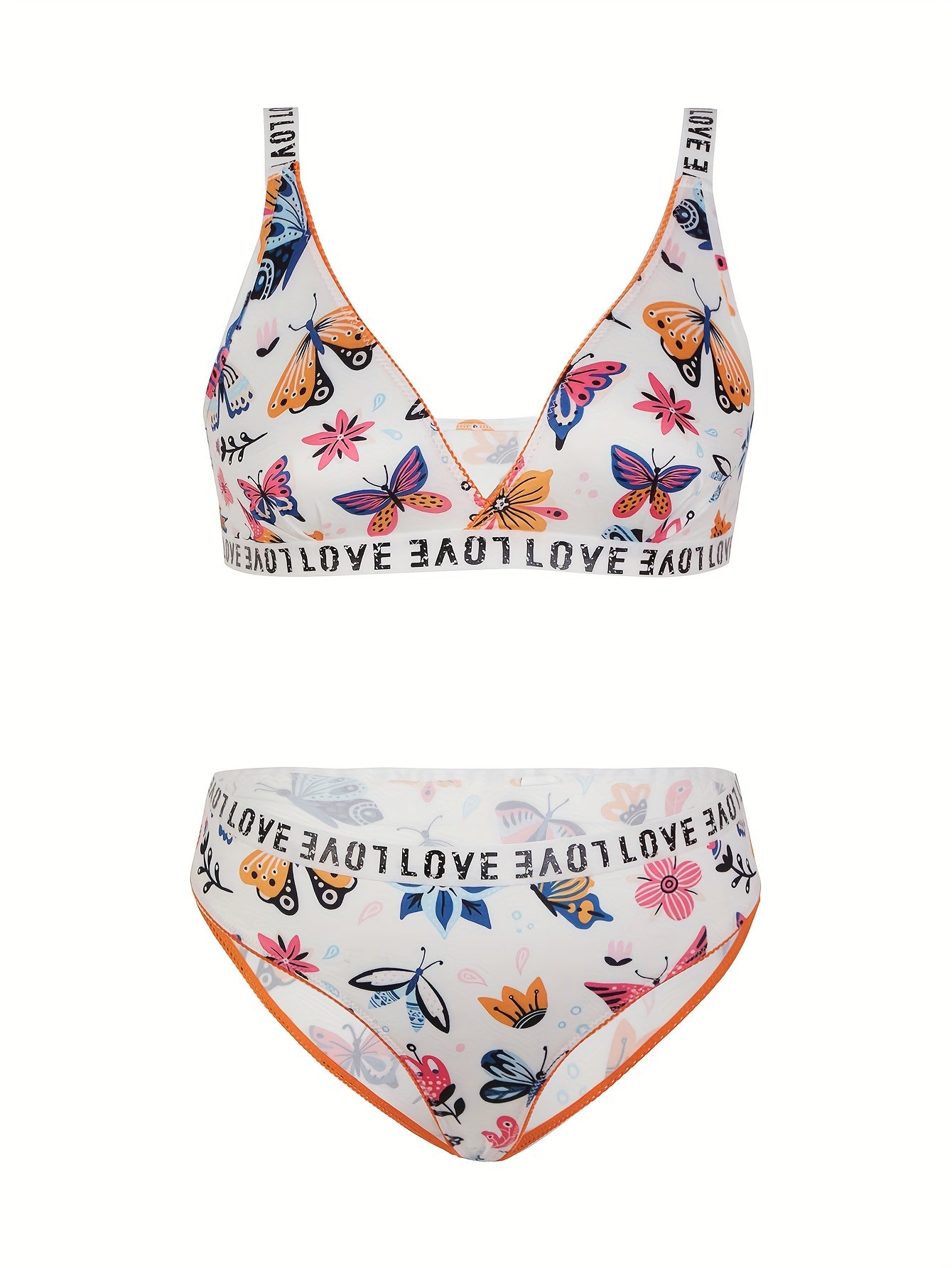  Floral & Butterfly Print Tape Bra & Panty Set