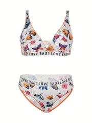  Floral & Butterfly Print Tape Bra & Panty Set