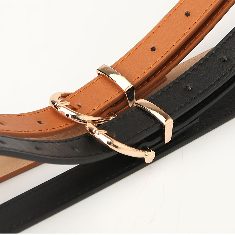Stylish Leather Belt with Golden Metal Buckle for Women