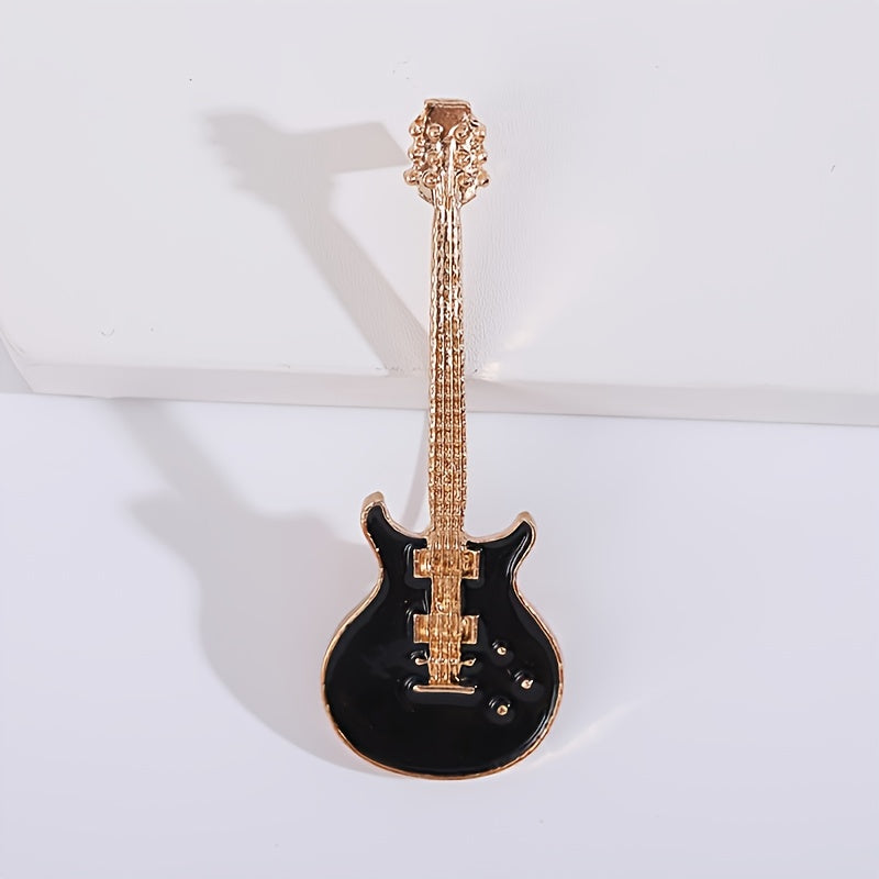 Pop Musical Instrument Guitar Breast Floral Pin Men Unisex