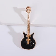 Pop Musical Instrument Guitar Breast Floral Pin Men Unisex