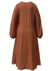  Casual Maxi Dress Solid Lantern Sleeve V Neck