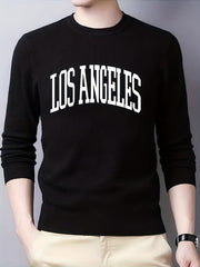 LA Crew Neck Knitted Sweater Men's Casual Warm Pullover Fall Winter