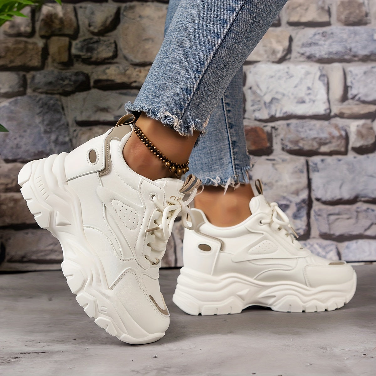 Women's Hidden Heel Lace-up Platform Sneakers Non-slip Casual Shoes