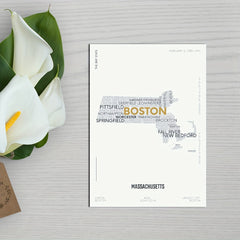 Massachusetts State Letter Map Sticker Modern Typography Art