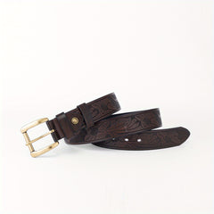 Floral Pattern Belt Western Cowboy Leather Vintage Belt For Men