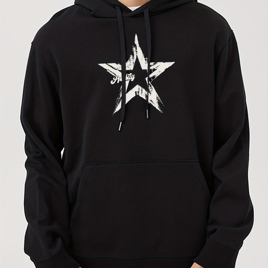 Men's Star Print Hooded Sweatshirt Drawstrings