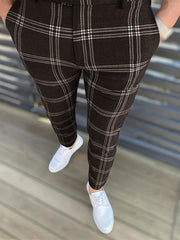Men's Slim Fit Plaid Slacks Vintage Style Stretch Dress Pants