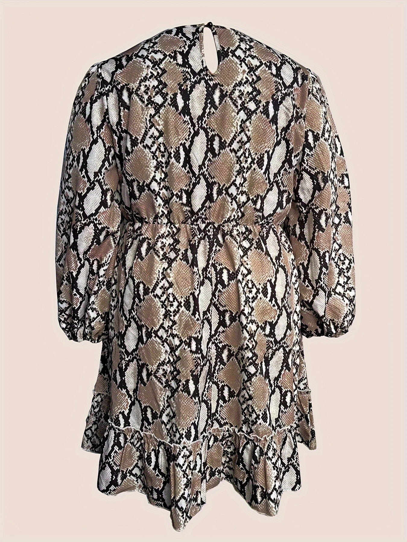  Snake Print Lantern Sleeve Smock Dress