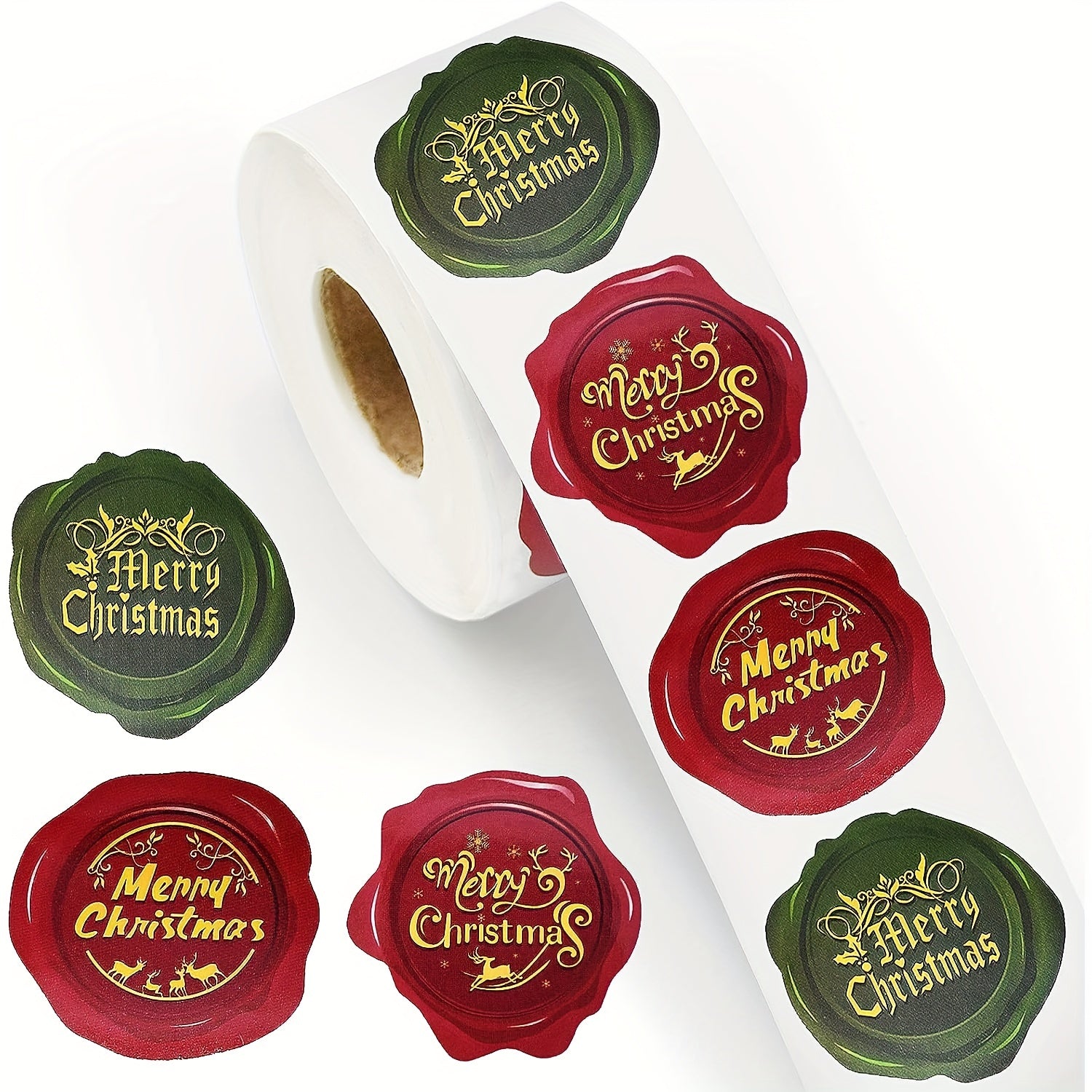 500 Christmas Stickers Roll - Holiday Greeting Sealing Gift Stamp Shape