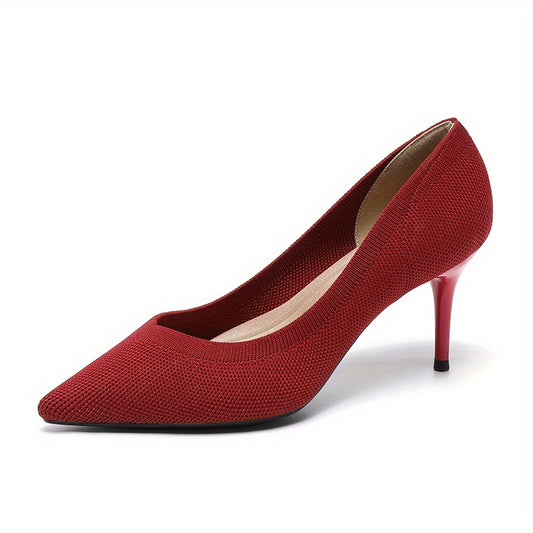 Women's Knit Stiletto Heels Slip On High Heels Dress Pumps