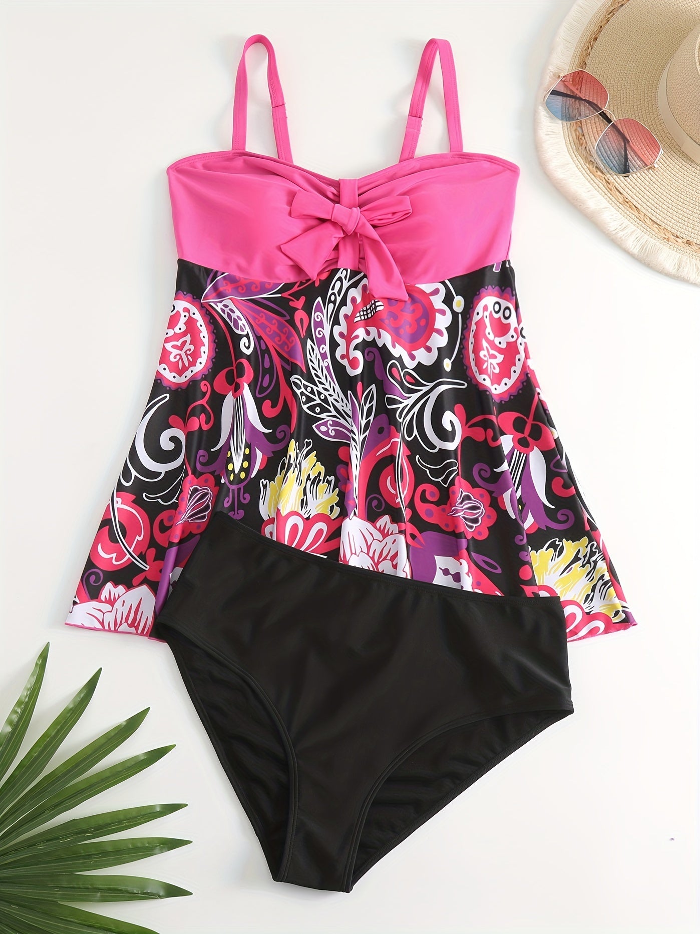  Vacay Tankini Set- Floral Bow Knot Top & Underwear 2 Piece