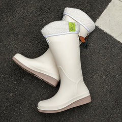 Women's Fleece Liner Slip-on Rain Boots Waterproof High Boots
