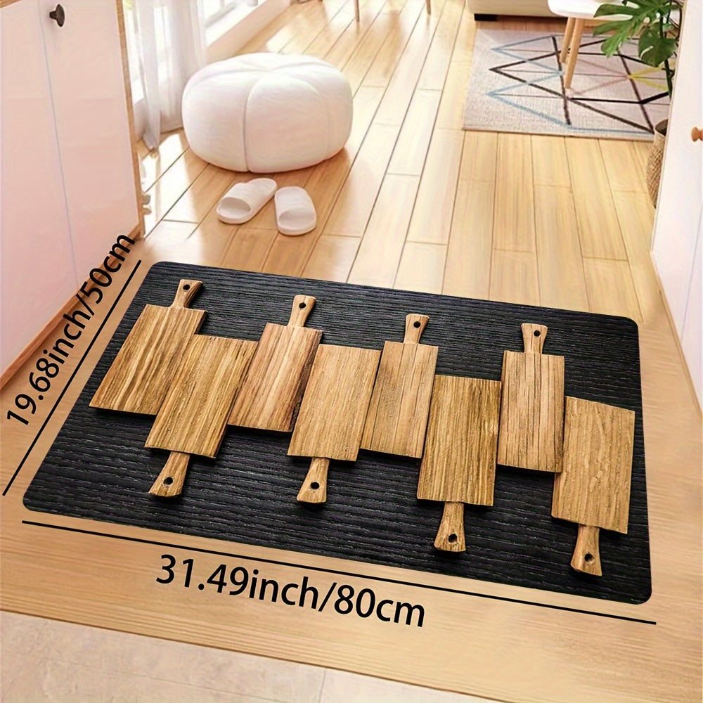 Wood Plank Pattern Rug Kitchen Print Floor Mat Washable Rectangular Carpet