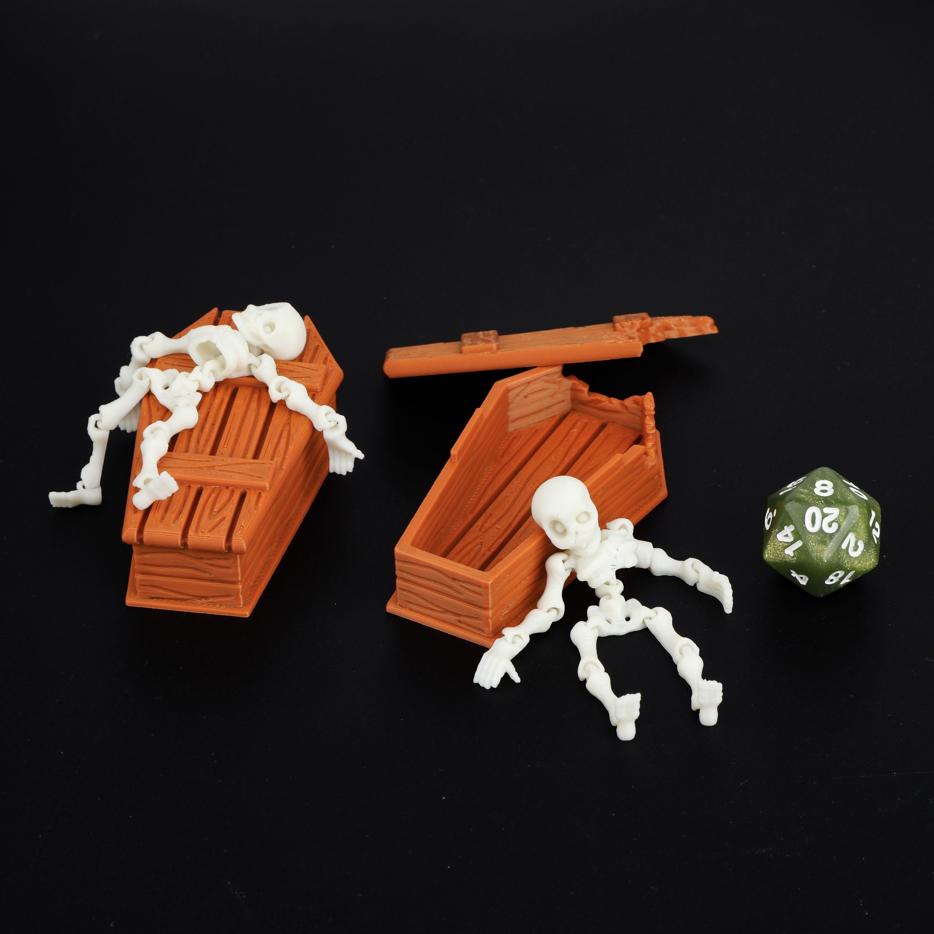 3DMAGIC Skeleton Miniatures 2pcs with Coffin Boxes Movable Joints