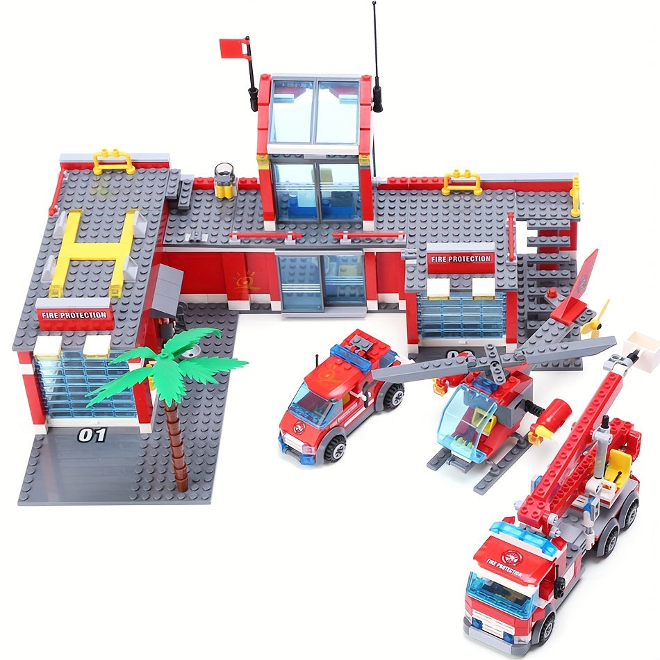 774pcs City Fire Station Building Blocks Firefighter Truck Helicopter Toys