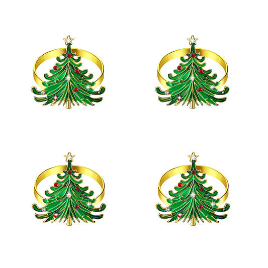 4pcs Christmas Tree Decor Napkin Rings for Party Table Decor