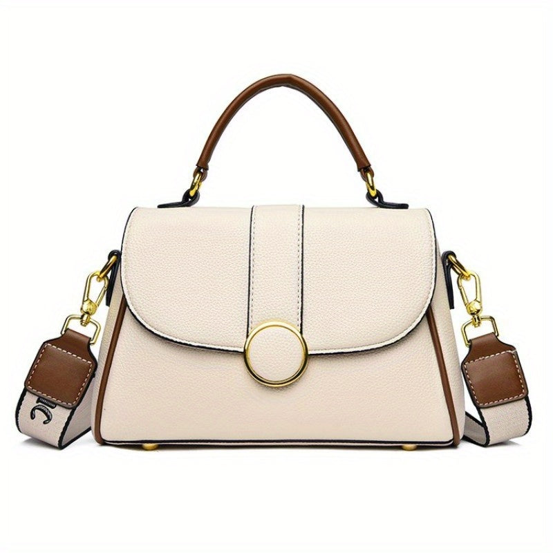 Wide Strap Satchel Crossbody Bag PU Leather Textured Bag Purse