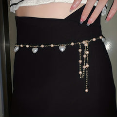 Heart Faux Pearl Waist Chain Pink Pendant Belly Chain Waistband Decoration