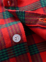 Boys Red Plaid Gentleman Shirt Long Sleeve Lapel Button Bowtie