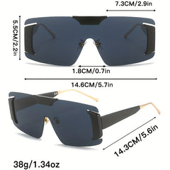 Y2K Oversized Sunglasses Semi Rimless Shield UV400 Sun Shades