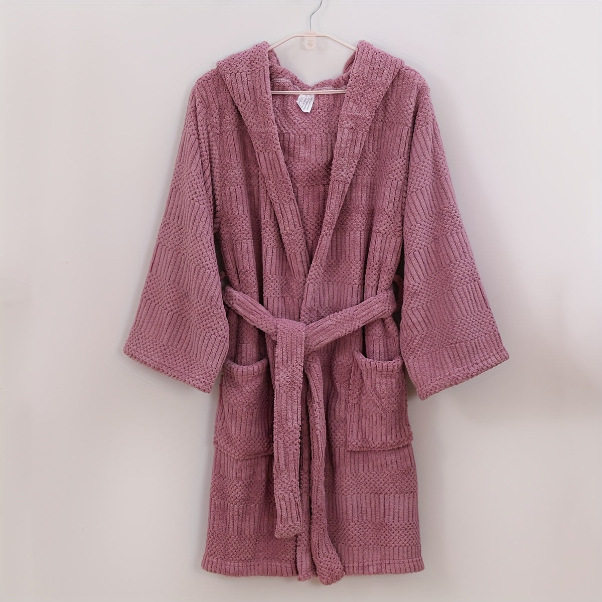 Soft Coral Fleece Bathrobe with Hood