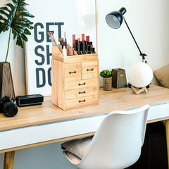 Bamboo Makeup Organizer with Drawers for Cosmetic Storage