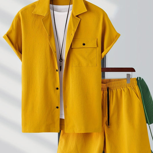 Men's Breathable Button Up Shirt & Shorts Set for Summer
