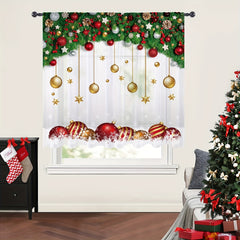 Golden Christmas Ball Printed Kitchen Curtain