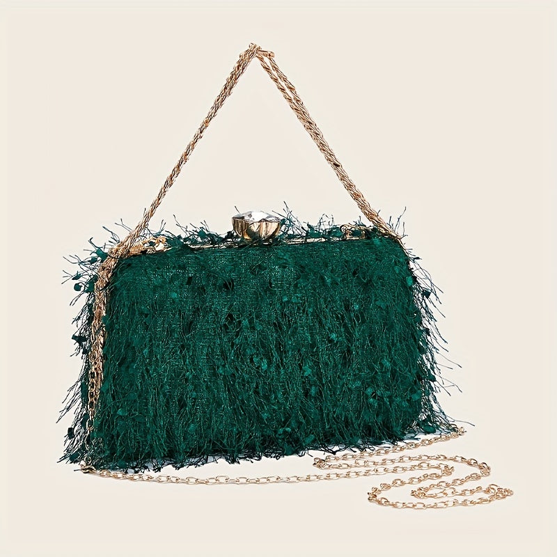 Feather Evening Bag Chain Clutch Clip Purse Women's Handbags