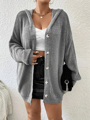  Solid Hollow Out Hoodie Cardigan