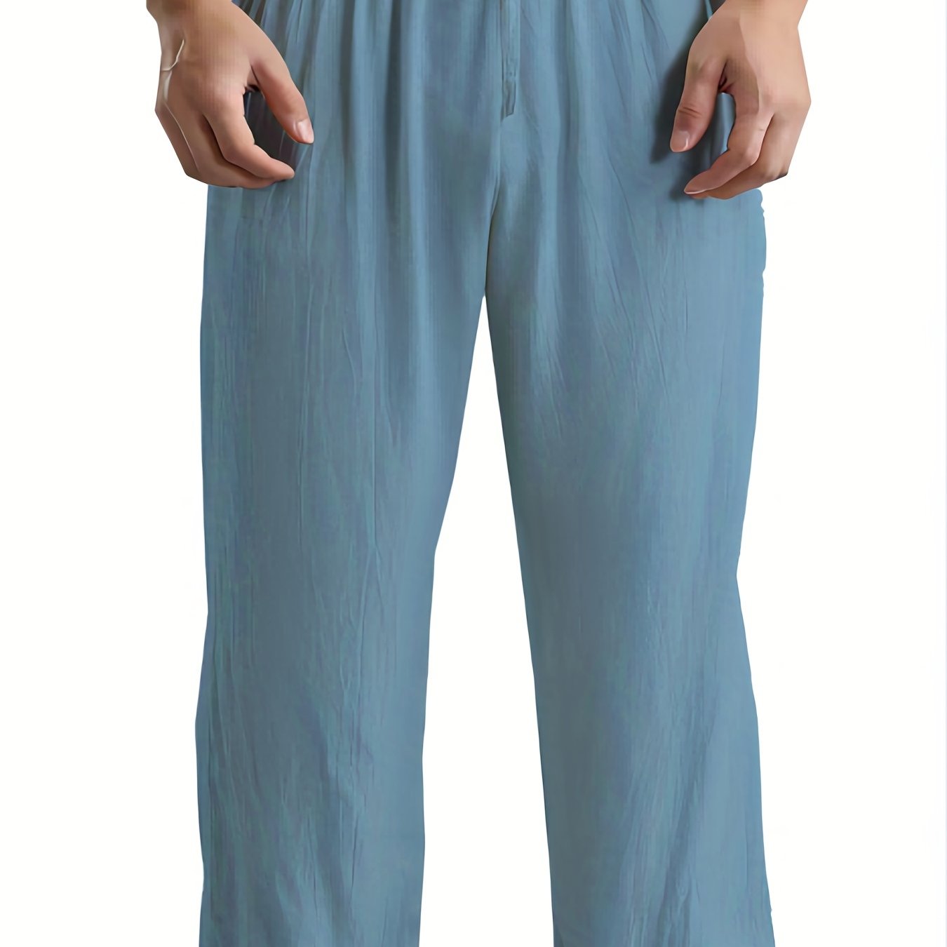 Men's Cotton Linen Wide Leg Beach Pants Drawstring Casual Yoga Trousers