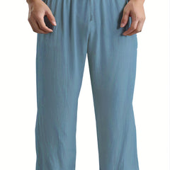 Men's Cotton Linen Wide Leg Beach Pants Drawstring Casual Yoga Trousers