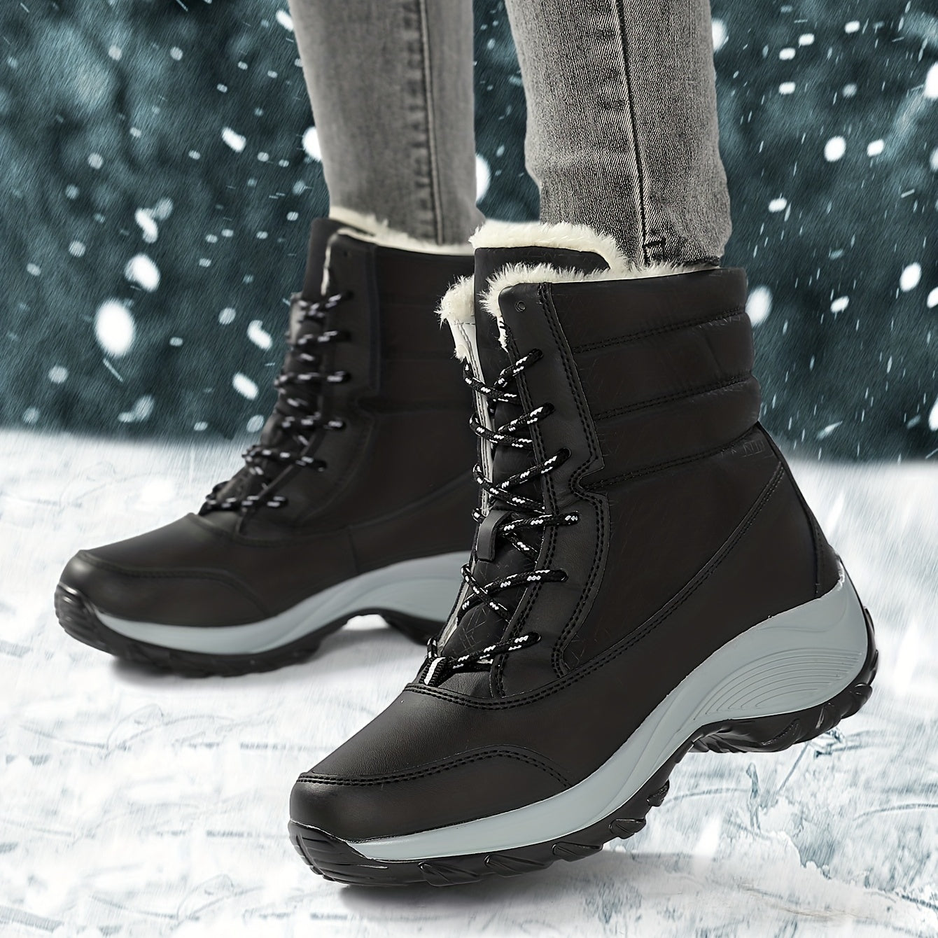 Women's Platform Snow Boots Lace Up Plush Lined Outdoor Boots